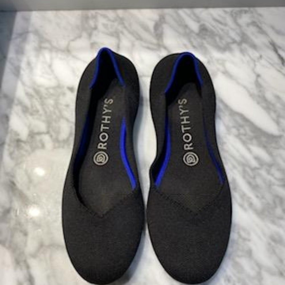 Rothy's Black Flats with Blue Trim